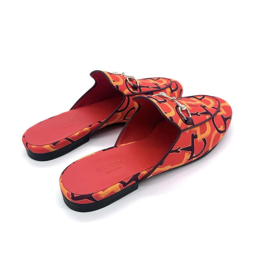 NIB Gucci Princetown Mules EU 38.5 US 8.5 Horsebit Print Orange Multi $990 - Picture 8 of 13